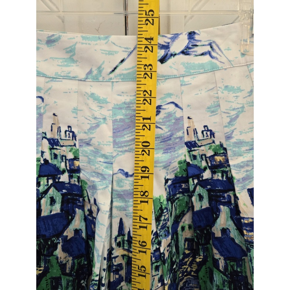 Talbots Women's 6 Blue Green Watercolor Venice Boats City A-Line Pleated Skirt - Picture 9 of 12